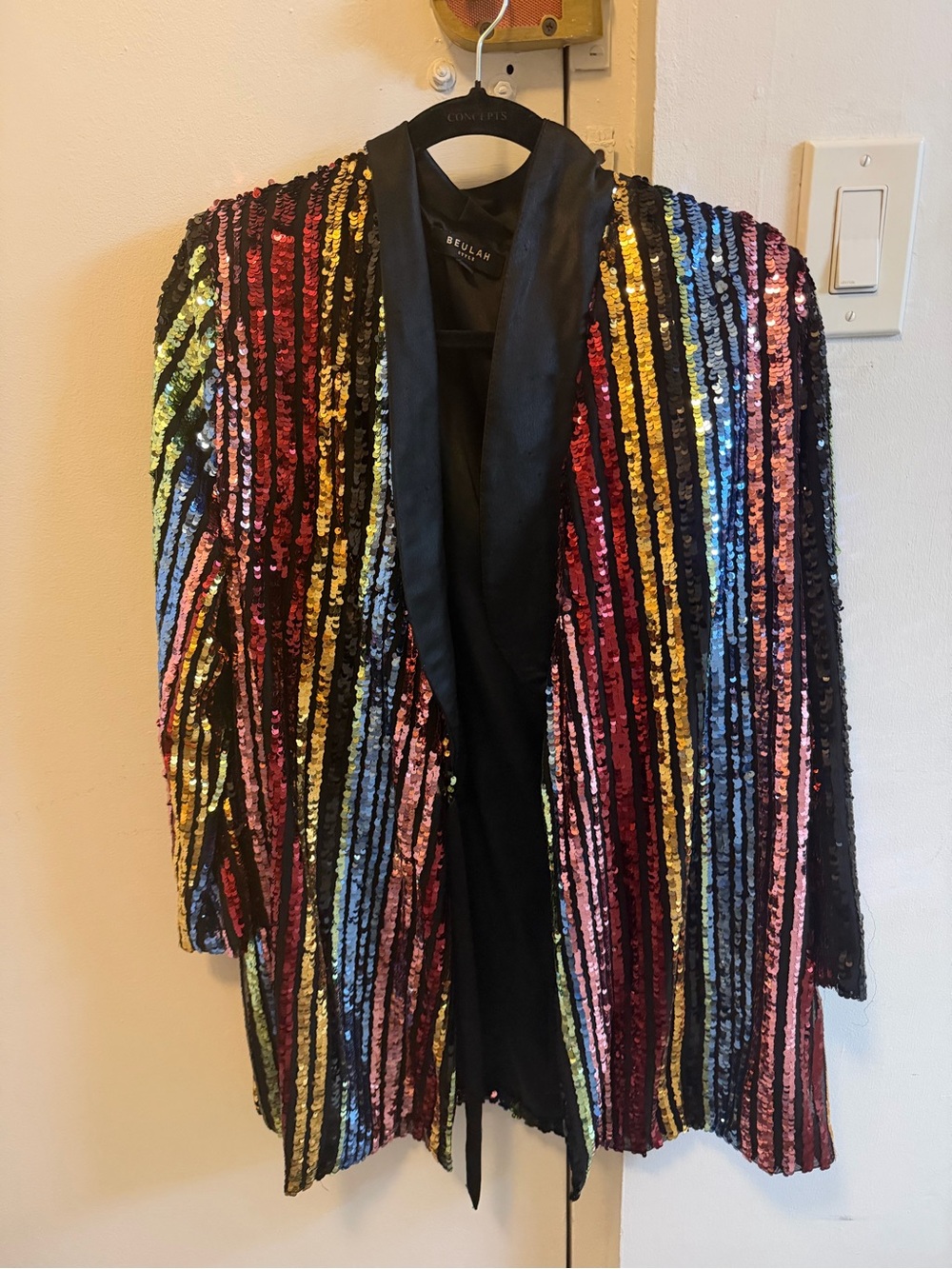 Beulah Multicolor Sequin Stripe Blazer with Black Lapel - Halloween costume